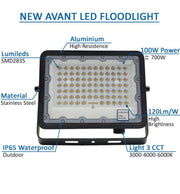 100W NEW AVANT LED Floodlight Black 3 CCT - Flood & Spot Lights - Floodlights