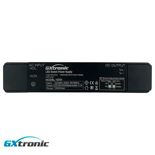 100W Slim GXtronic Power Supply Selectable Dual Output 12V/24VDC 4.1A IP42