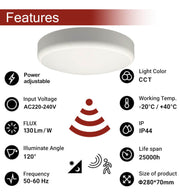 10W 15W 20W LED Ceiling Light with Radar Motion Sensor 5 CCT - Ceiling Light Fixtures - Bulkheads