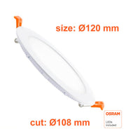 10W Round Slim LED Downlight with OSRAM Chip 3CCT Cut-out 108mm - Ceiling Light Fixtures - Panels