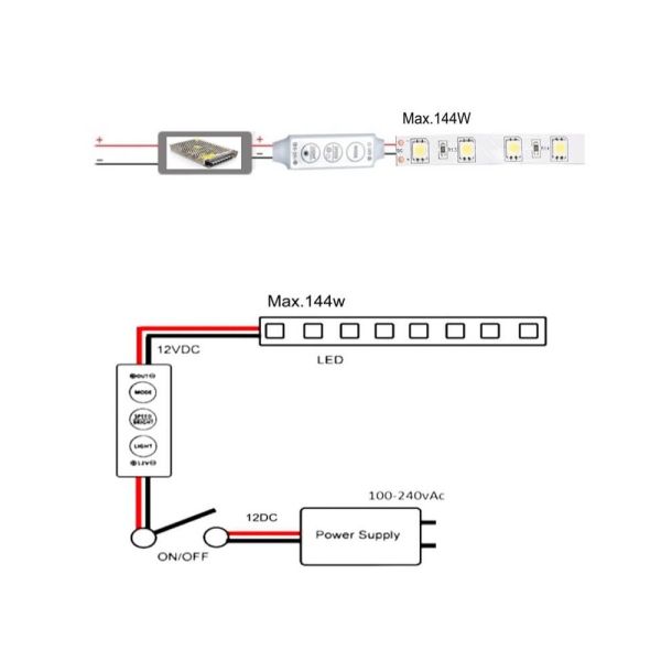 12V to 24V DC Mini LED Strip Light Dimmer Switch with Remote - Dimmer Switches - Accessories