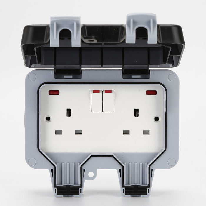 13A Waterproof Twin BS Sockets With Switch - Sockets - Ledex Lighting UK