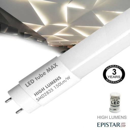 13W MAX High Luminosity 90cm Glass LED Tube T8 6000K - LED Tube - Ledex Lighting UK