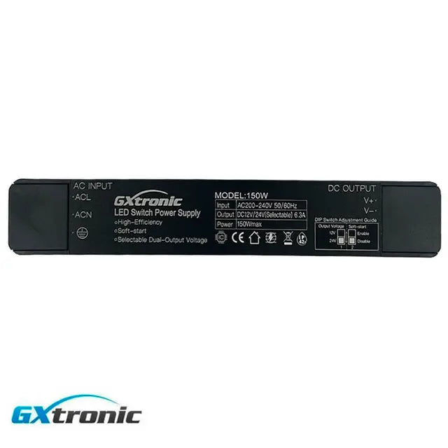 150W Slim GXtronic Power Supply Selectable Dual Output 12V/24VDC 6.3A IP42