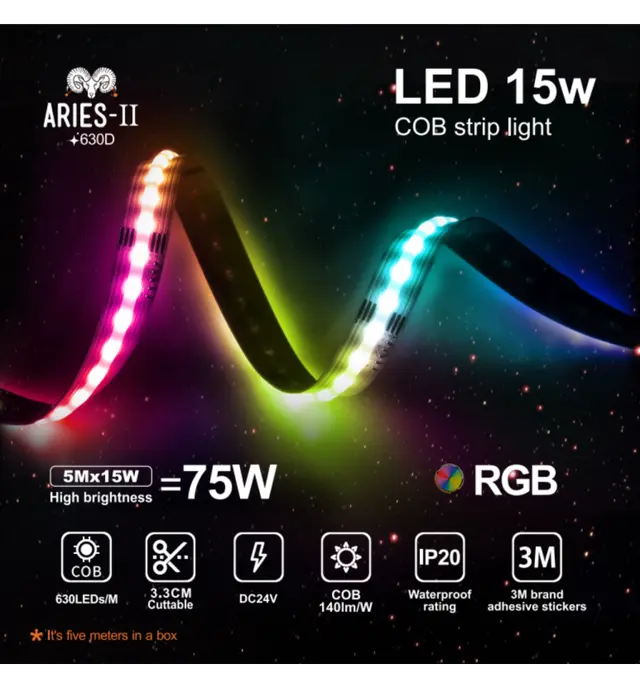 15W Aries RGB LED strip light 24V COB - Light Ropes & Strings - Strip Lights