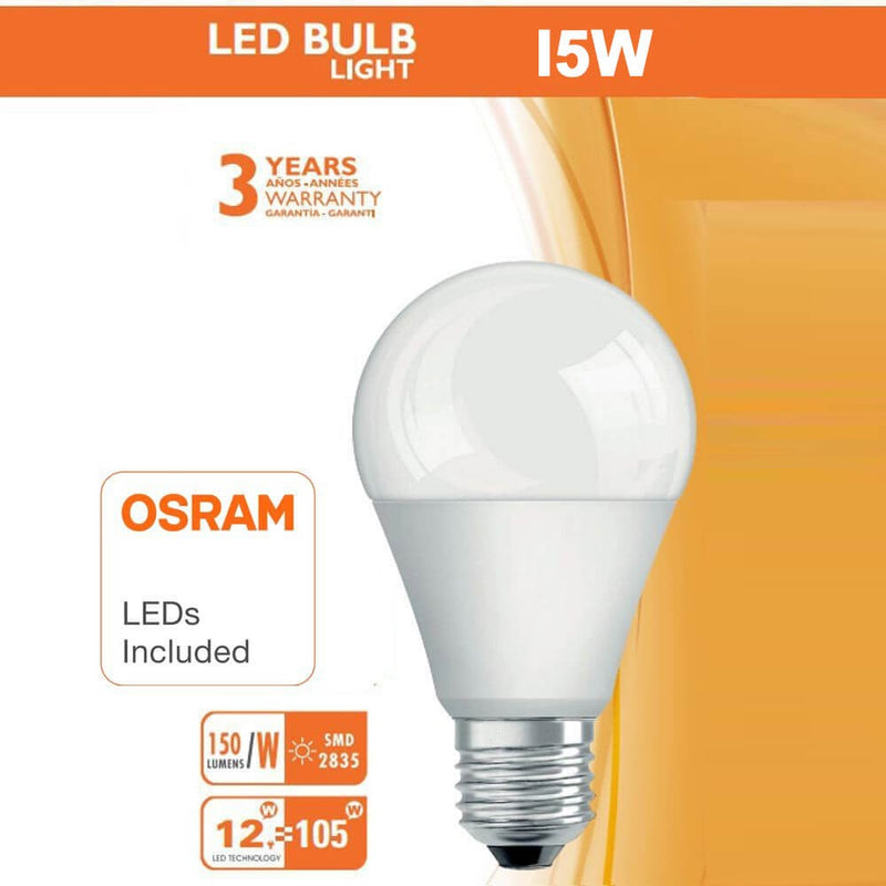 15W E27 LED Bulb with OSRAM Chip 6000K - E27 Bulb
