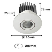 15W Round LED Adjustable Downlight White 4000K - Ceiling Light Fixtures - Downlights