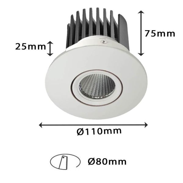 15W Round LED Adjustable Downlight White 4000K - Ceiling Light Fixtures - Downlights