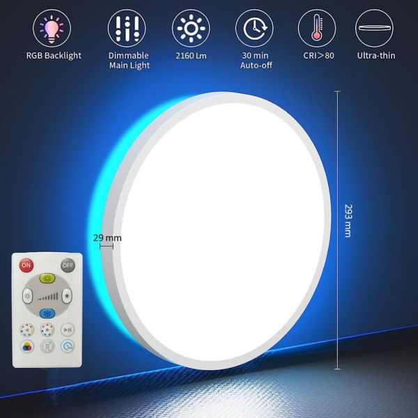 18W LED Ceiling Light with Remote Control RGB CCT - Ceiling Light Fixtures - Downlights