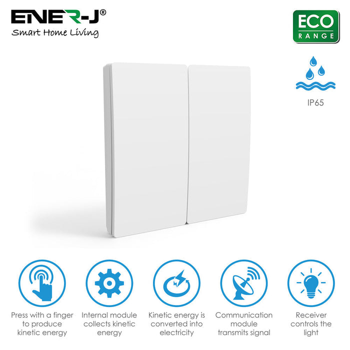 2 Gang Wireless Kinetic Switch ECO RANGE - White - LED Kinetic - Ledex Lighting UK