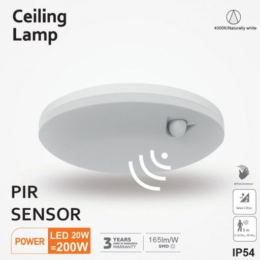 20W Surface Mounted Round LED Ceiling Light with Motion Sensor 4000K - Ceiling Light Fixtures - Downlights