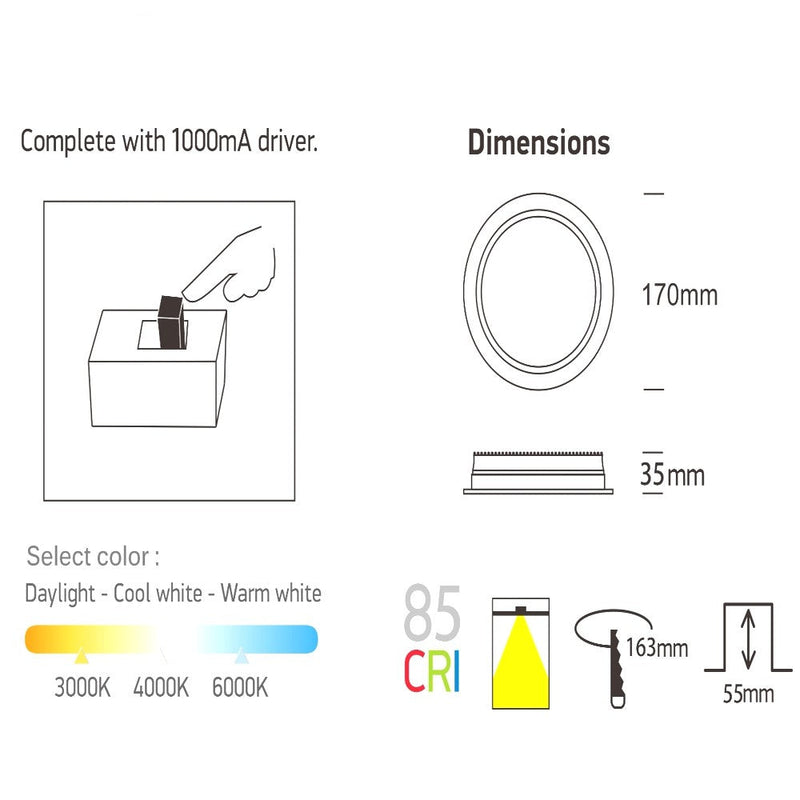 20W AROSA LED Downlight with OSRAM Chip 3 CCT - Ceiling Light Fixtures - Downlights