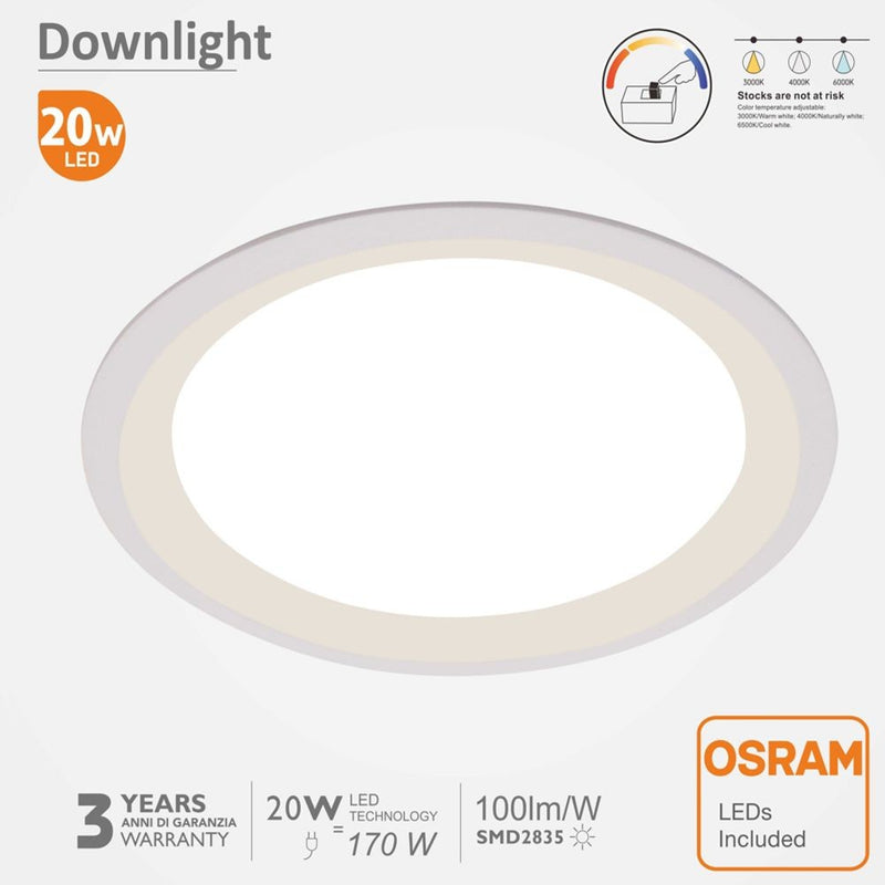20W Round LED Downlight with OSRAM Chip UGR19 3 CCT - Ceiling Light Fixtures - Downlights