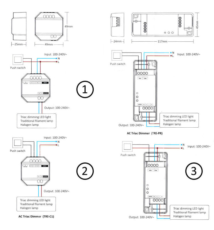 220V Dimmer for LED Push Button TRIAC Switch RF