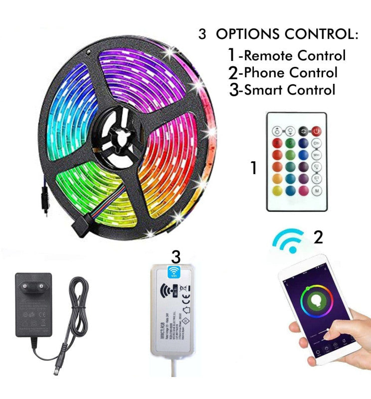 24W Dimmable Smart WiFi LED Strip 5m 12V with Remote Control - Light Ropes & Strings - Strip Lights