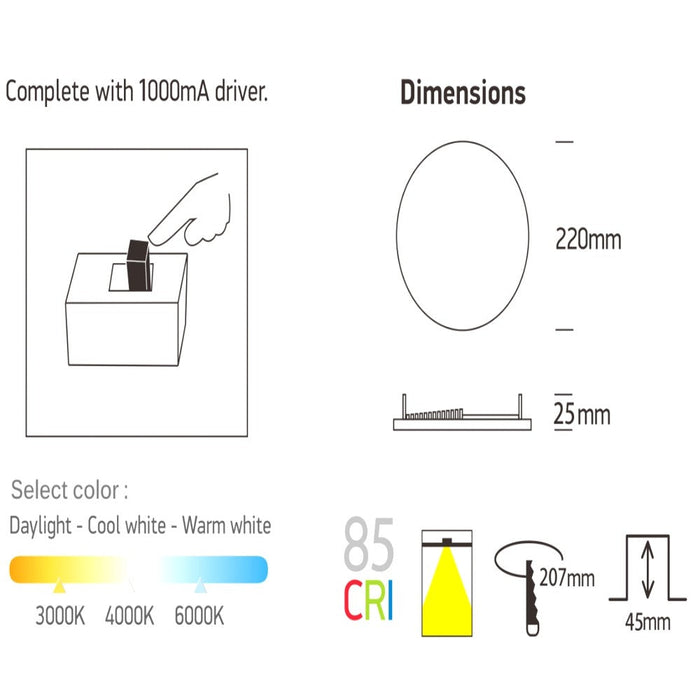 24W Frameless QUASAR LED Downlight with OSRAM Chip and 3 CCT - LED