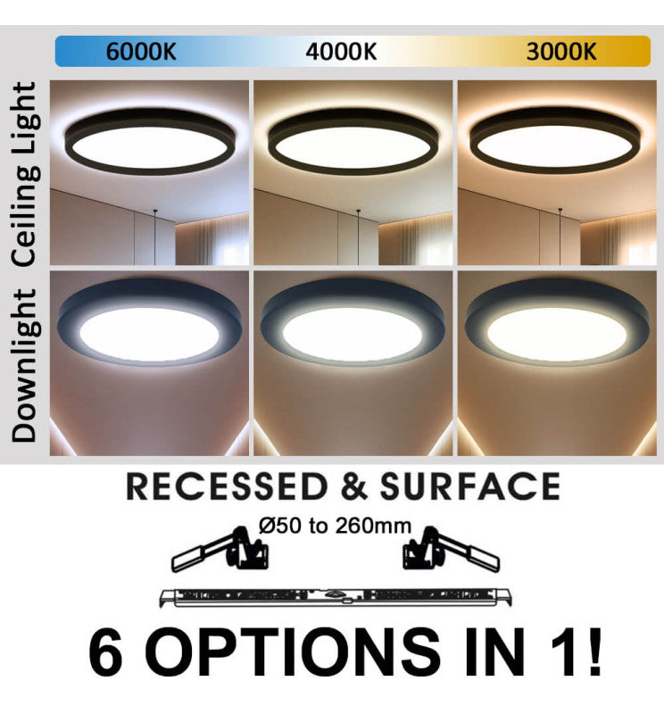 24W Round MOSS LED Ceiling Light BLACK with Adjustable Cut Out 3 CCT - Ceiling Light Fixtures - Panels