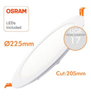 24W Slim Circular Recessed LED Downlight OSRAM Chip 4000K Cut-out 205mm - Ceiling Light Fixtures - Downlights
