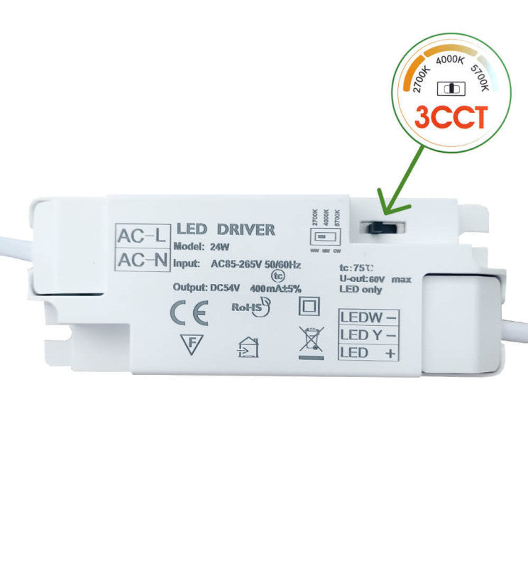24W Slim Circular Recessed LED Downlight with OSRAM Chip 3 CCT - Ceiling Light Fixtures - Panels