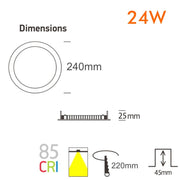 24W Slim Circular Recessed LED Downlight with OSRAM Chip Cut-out 220mm 4000K - Ceiling Light Fixtures - Downlights