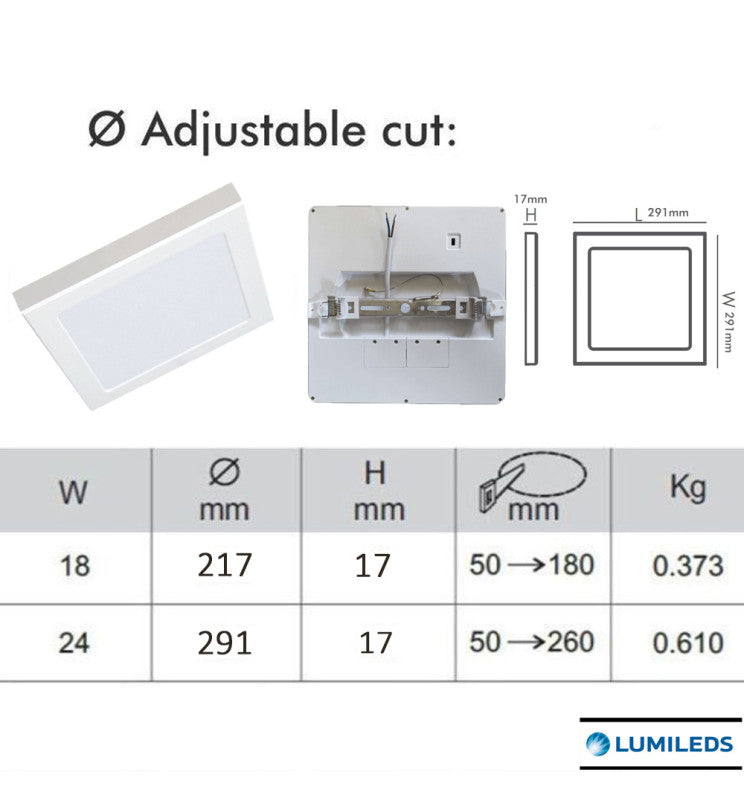 24W Square MOSS LED Ceiling Light in White 3 CCT with Adjustable Cut-Out - Ceiling Light Fixtures - Downlights