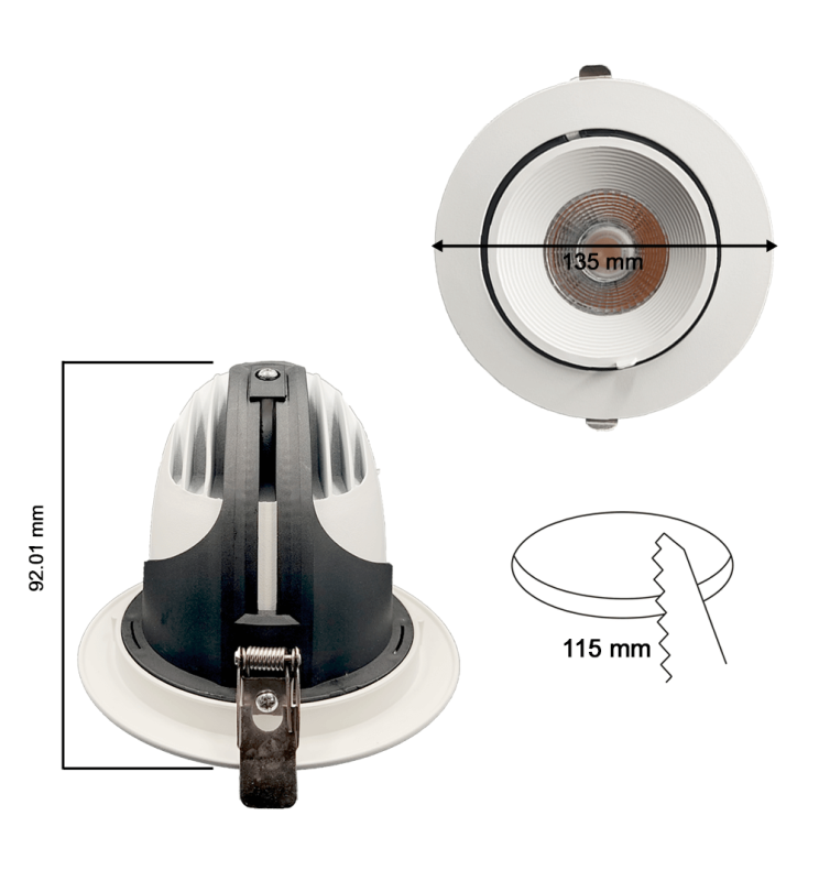 25W Adjustable Recessed LED Spotlight with Philips Driver CCT CRI92 - Flood & Spot Lights - Downlights