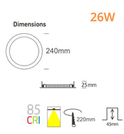 26W Slim LED Downlight with OSRAM Chip 3 CCT - LED Downlight