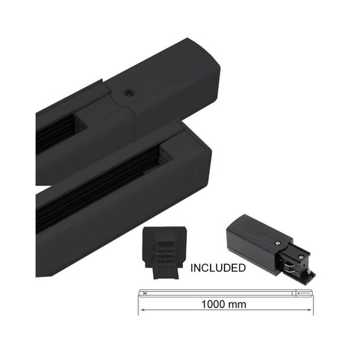 3 Phase Track Light Rail 1m in Black - Track Lighting Rails - Accessories