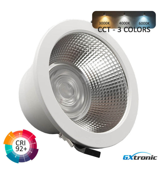 30W Circular LED Downlight GXtronic CRI + 92 Cut-out Ø145mm 3CCT IP65 - Ceiling Light Fixtures - Downlights