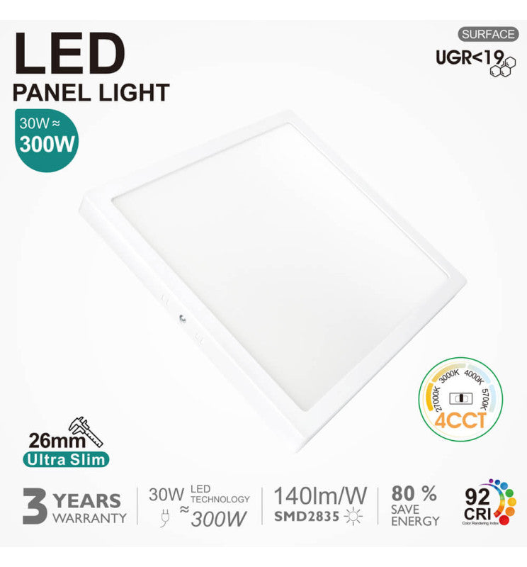 30W LED Ceiling Surface Light Square UGR19 140Lm/W CRI92 4CCT - Ceiling Light Fixtures - Panels