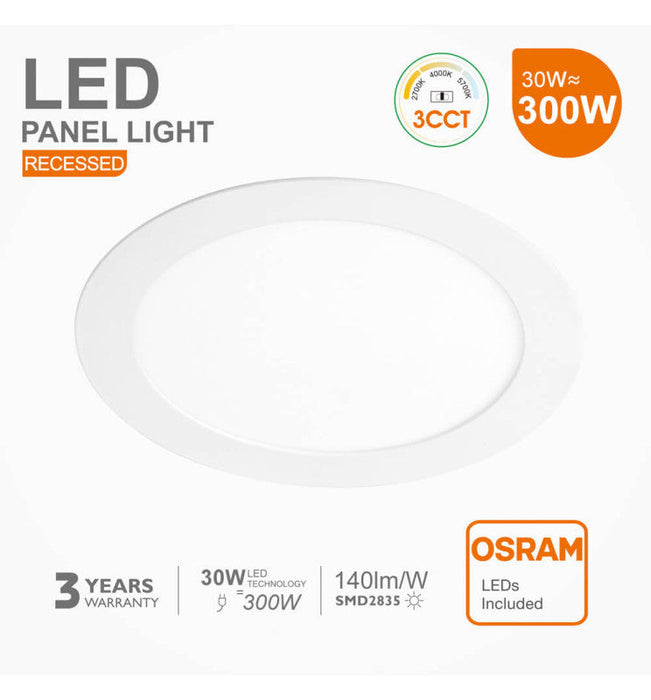 30W Round Slim LED Downlight with CCT Selectable Colour Temperature