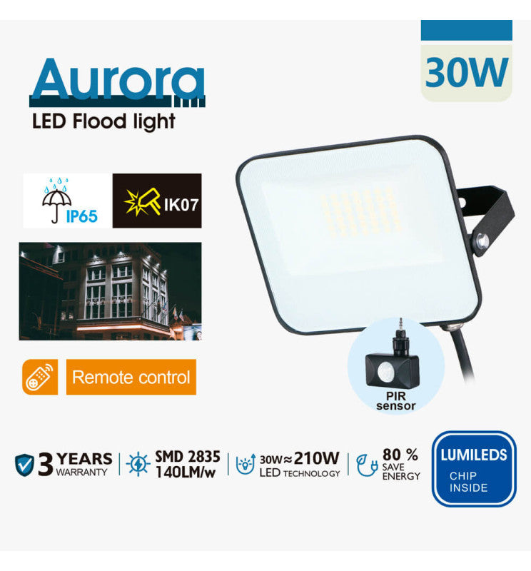 30W LED Floodlight AURORA 140Lm/W with PIR Motion Sensor - Flood & Spot Lights - Floodlights
