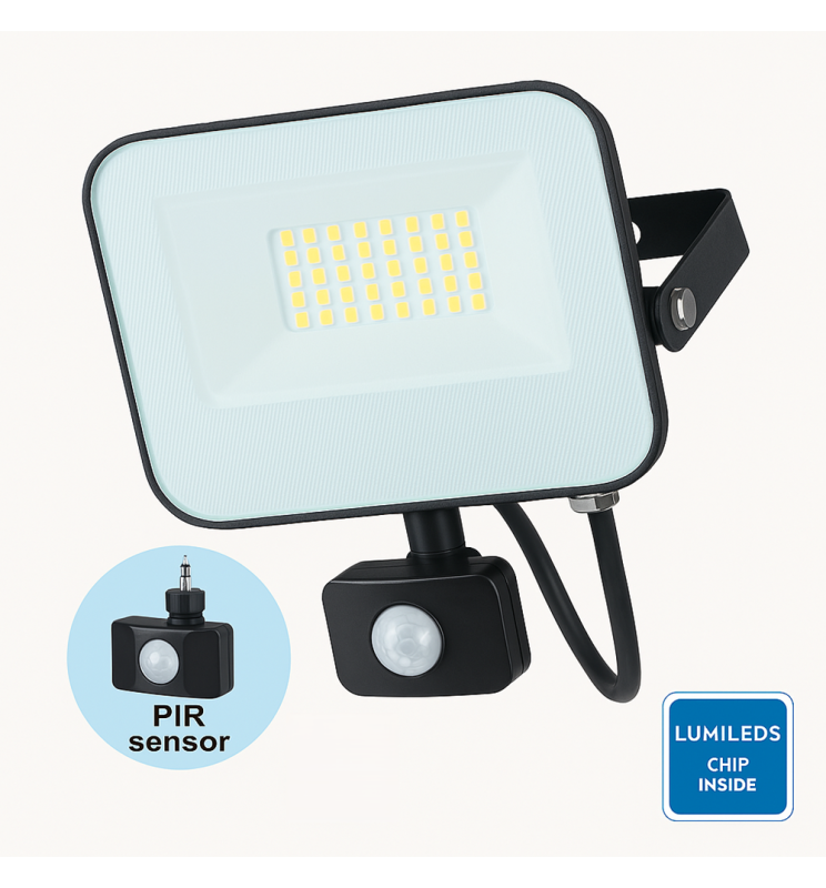 30W LED Floodlight AURORA 140Lm/W with PIR Motion Sensor - Flood & Spot Lights - Floodlights