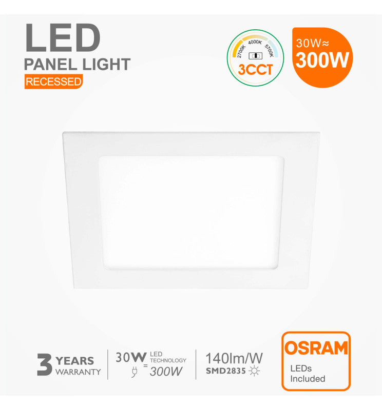 30W Slim Square LED Downlight with OSRAM Chip 3 CCT - LED Downlight