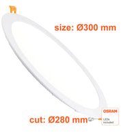 30W Slim Round LED Downlight OSRAM Chip 3 CCT Cut-out 280mm - Ceiling Light Fixtures - Panels