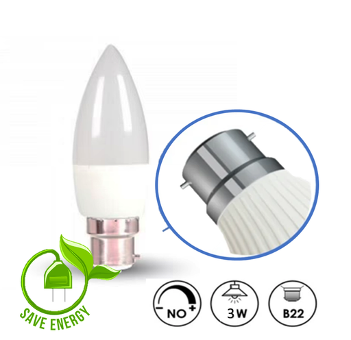 3W B22 LED Candle Bulb 3000K - B22 Bulb