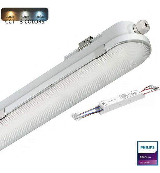 40W 120cm Tri-proof LED Batten Emergency Kit Philips Driver 140 Lm/W 3CCT - Emergency Lighting - Battens