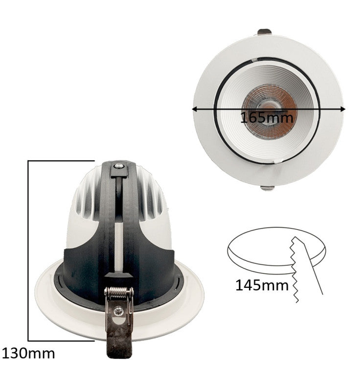40W Adjustable Recessed LED Spotlight with Philips Driver CCT CRI92 - Flood & Spot Lights - Downlights