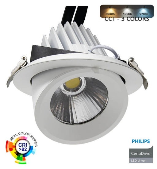 40W Adjustable Recessed LED Spotlight with Philips Driver CCT CRI92 - Flood & Spot Lights - Downlights