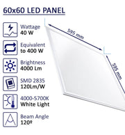 40W LED Panel 60x60cm with Flicker-free LIFUD Driver 5700K 10 Pack - Ceiling Light Fixtures - Panels