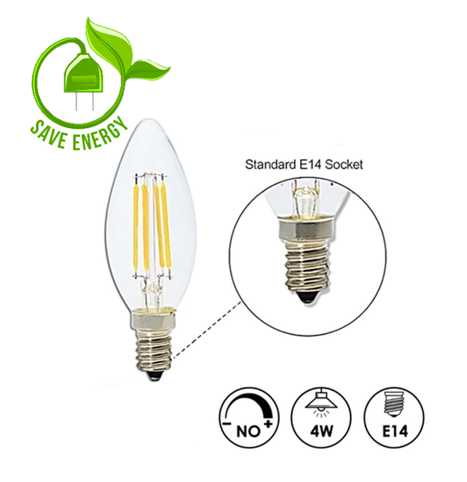 4W LED Filament Candle Bulb E14 3000K - E14 Candle Bulb - Ledex Lighting UK