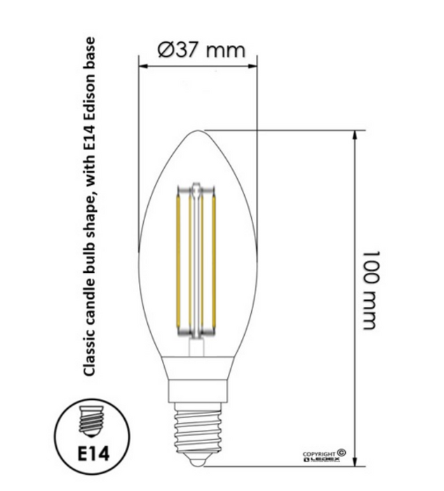 4W LED Filament Candle Bulb E14 3000K - E14 Candle Bulb - Ledex Lighting UK