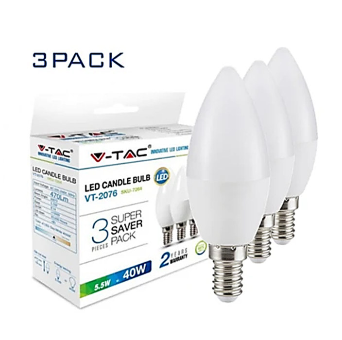 5.5W 3-pack E14 LED Candle Bulb 4000K - E14 Candle Bulb