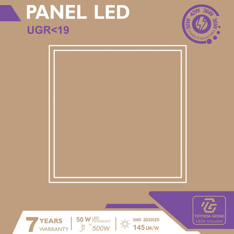 50W-42W-36W-30W Power Adjustable LED Panel 60x60 145lm/W UGR<19 5700K 2Pack