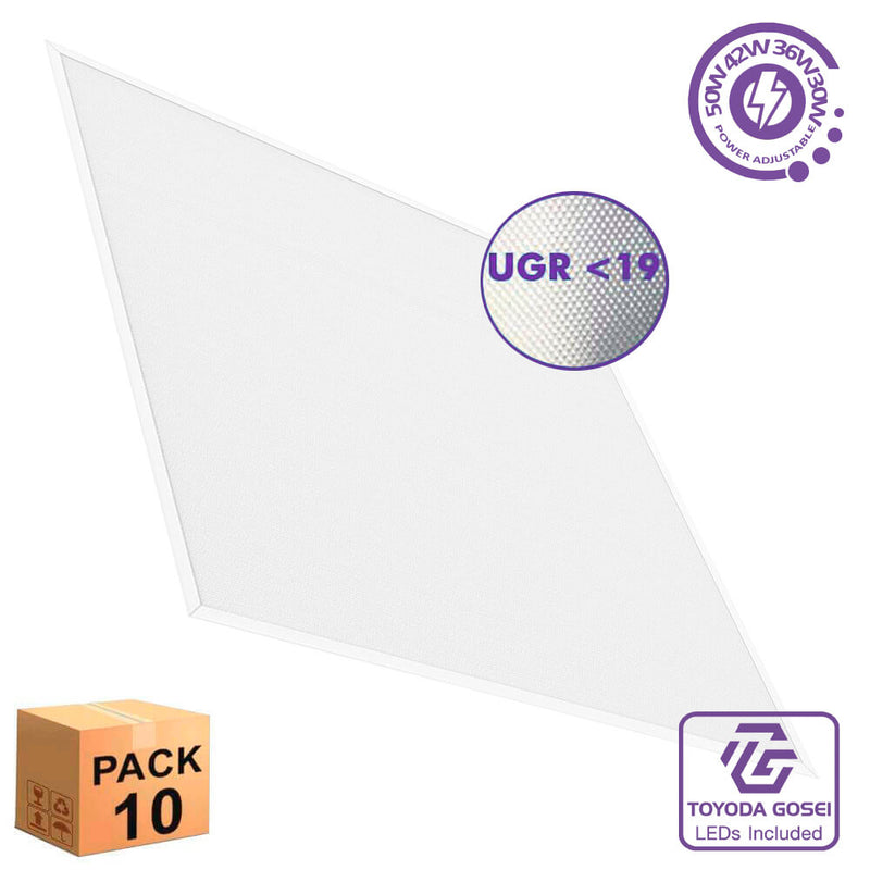 50W-42W-36W-30W Power adjustable LED Panel 60x60 145lm/W UGR<19 4000K 10Pack