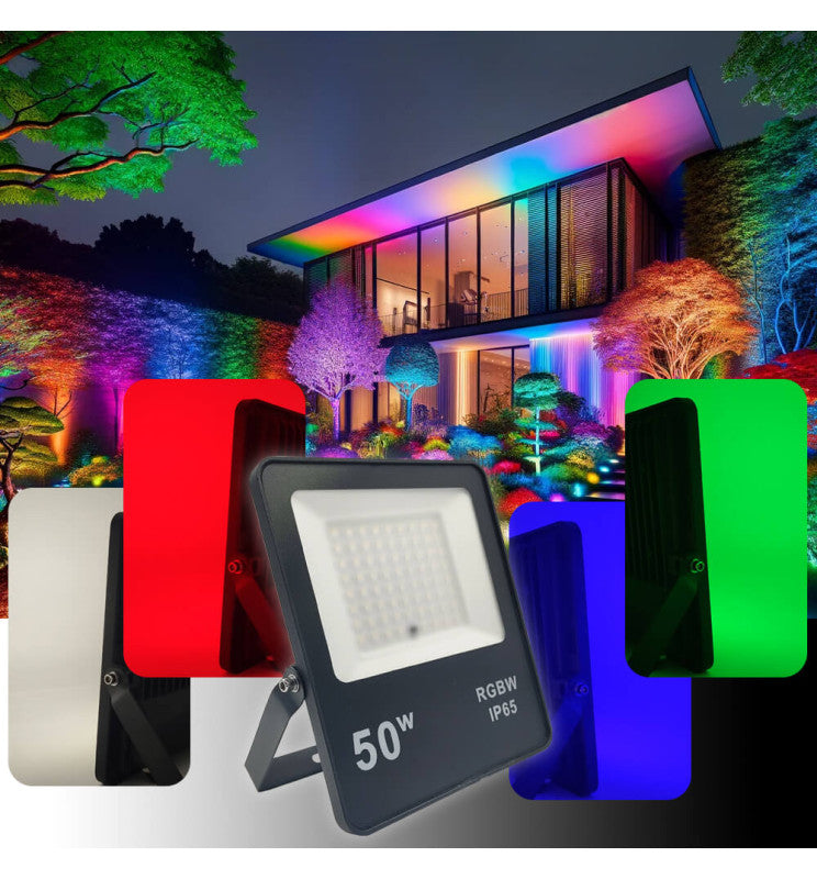 50W LED Floodlight with Remote Control IP65 RGBW - Flood & Spot Lights - Floodlights