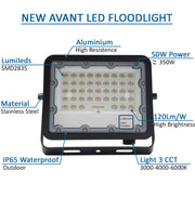 50W New AVANT LED Floodlight Black 3 CCT - Flood & Spot Lights - Floodlights