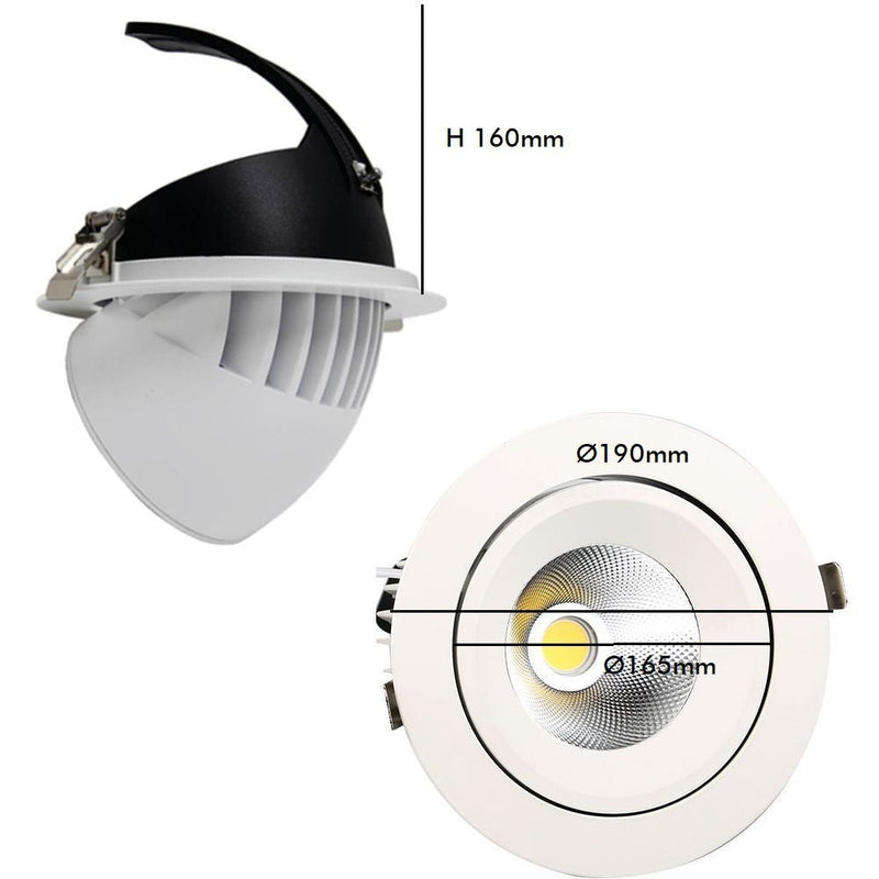 50W Round Adjustable Recessed LED Spotlight 4000K - Flood & Spot Lights - Downlights