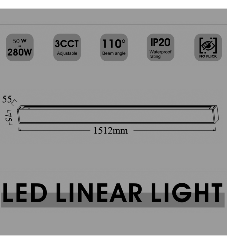 50W White Linkable Linear POLARIS LED Pendant Light 150cm 3 CCT - Ceiling Light Fixtures - Linear Lights