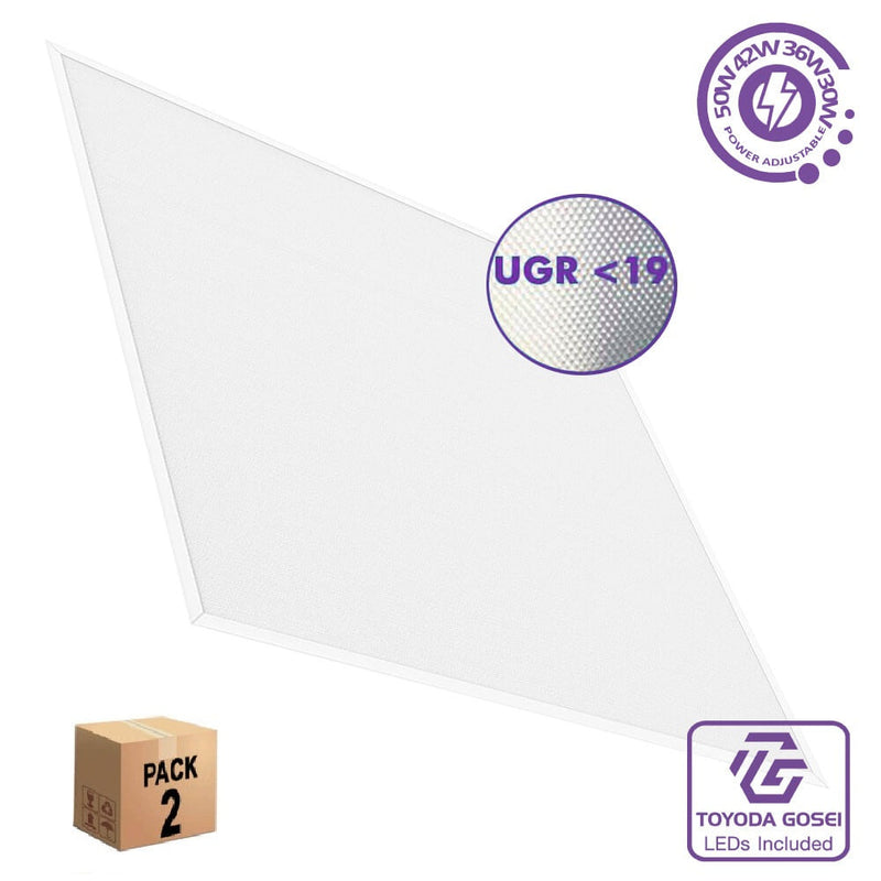 50W-42W-36W-30W Power adjustable LED Panel 60x60 145lm/W UGR<19 4000K 2Pack